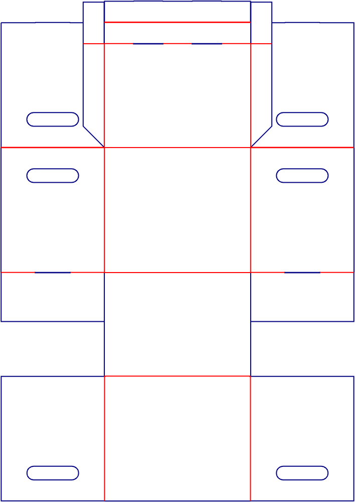 Flat dieline template for handle boxes, style E60860.