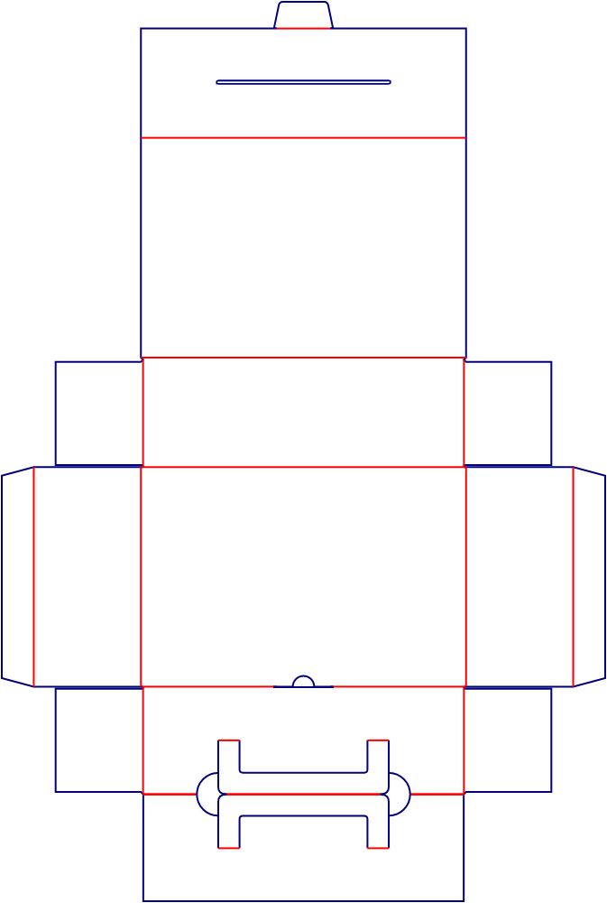 Flat dieline template for handle boxes, style E60861.