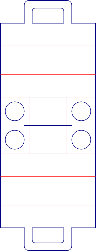 Flat dieline template for four-bottle carriers, style E60863.