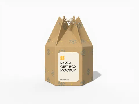 Reference view of hexagonal kraft gift boxes with string closures, style E60874.