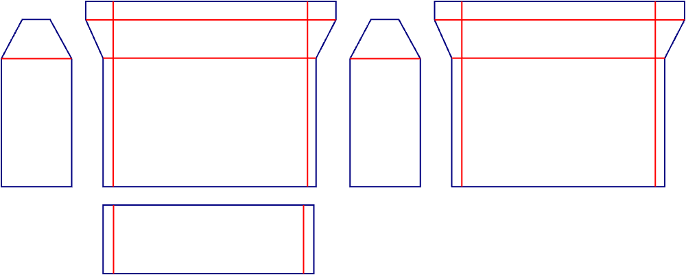 Flat dieline template for handle boxes with rope handles, style E60875.