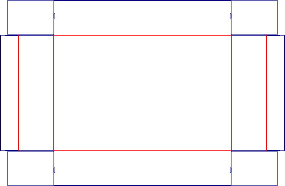 Flat dieline template for packaging trays with side locking tabs, style E60881.