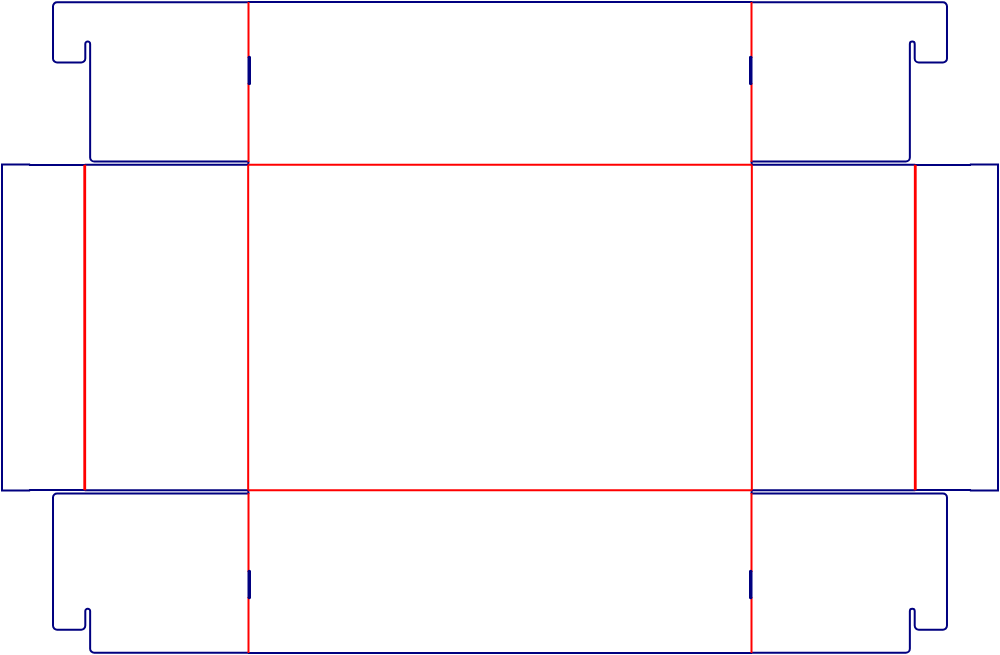 Flat dieline template for packaging trays with interlocking closures, style E60882.