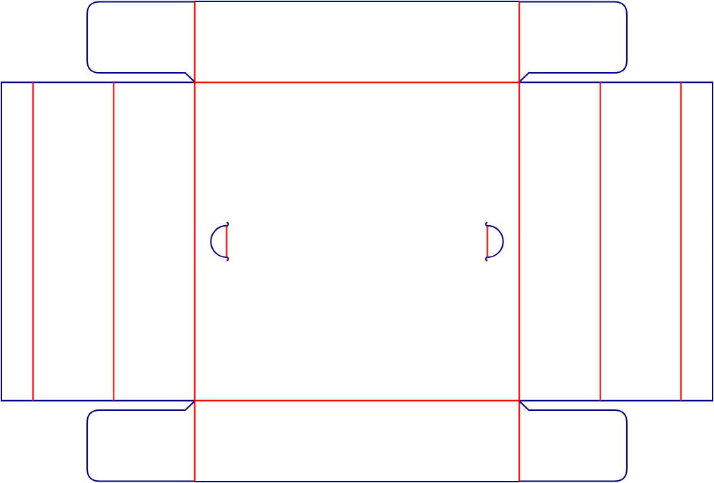 Flat dieline template for packaging trays with locking tabs, style E60884.