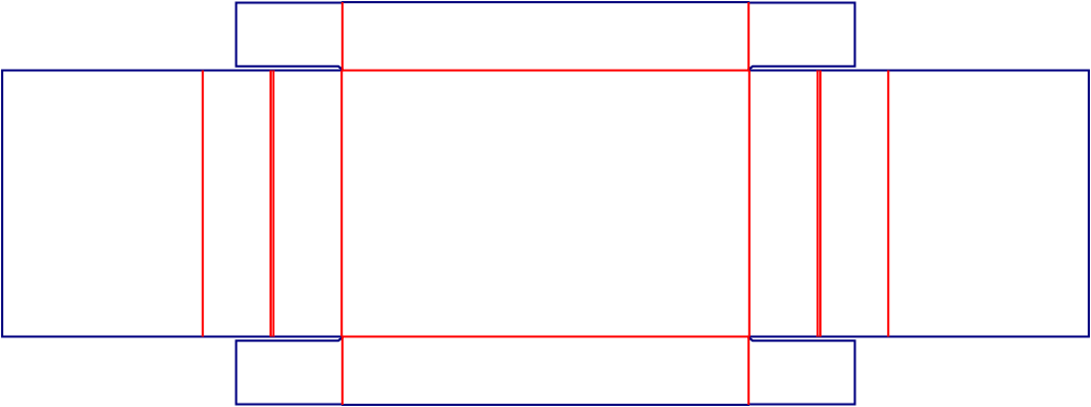 Flat dieline template for packaging trays, style E60885.
