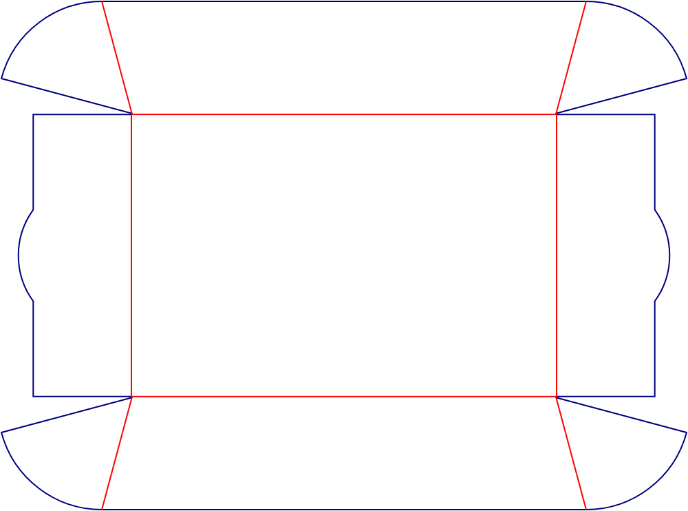 Flat dieline template for trapezoidal packaging trays, style E60887.