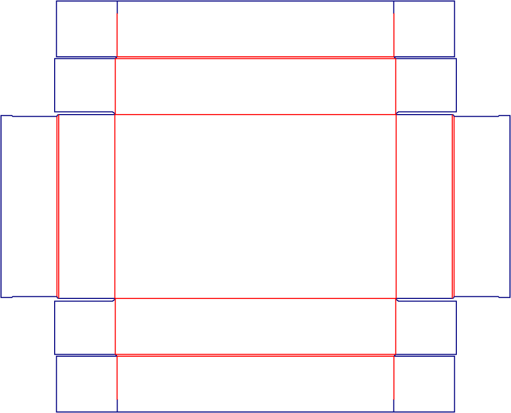 Flat dieline template for packaging trays, style E60890.