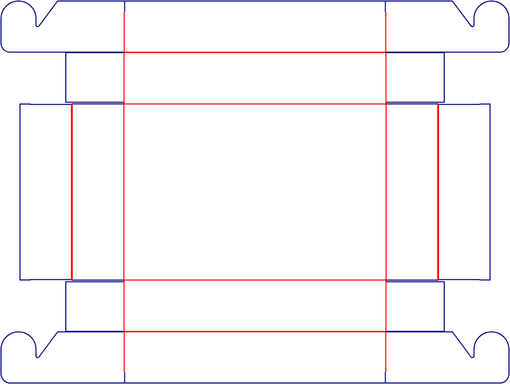 Flat dieline template for packaging trays with side locking tabs, style E60891.