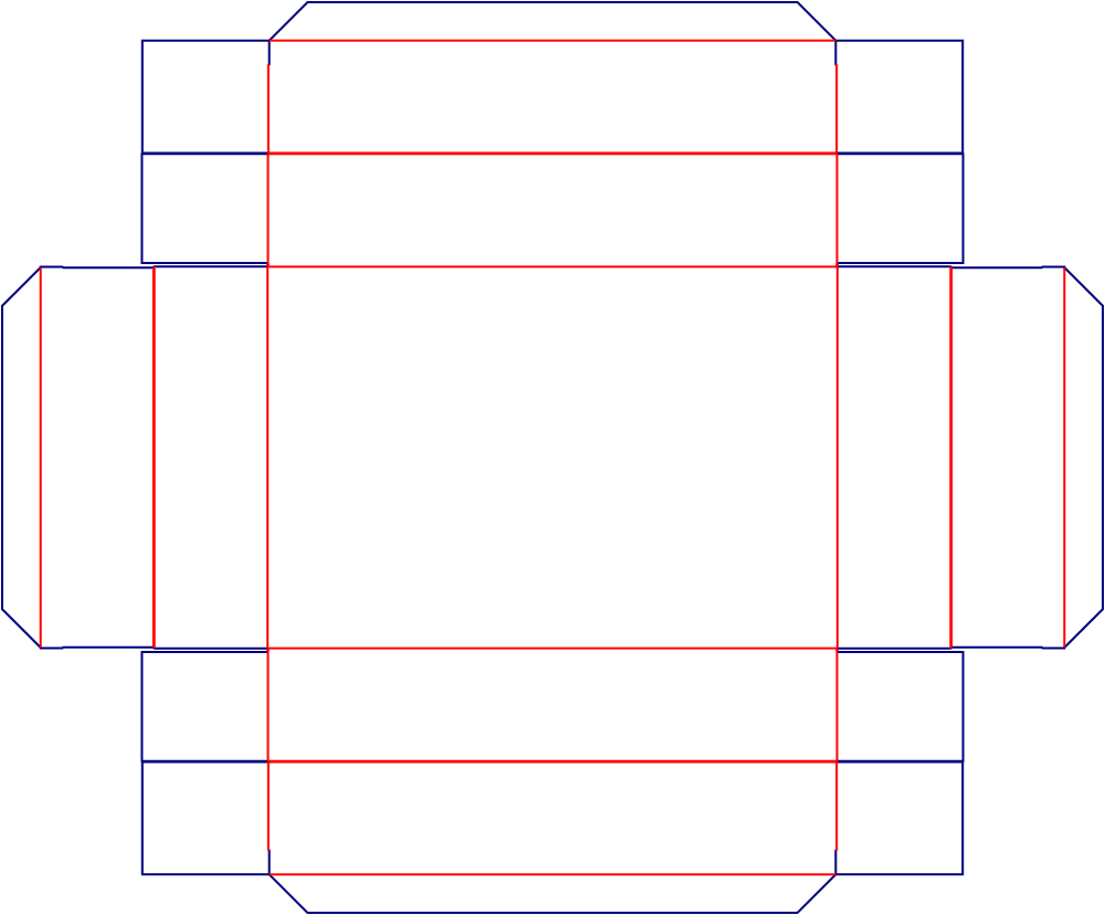 Flat dieline template for packaging trays with side locking tabs, style E60892.