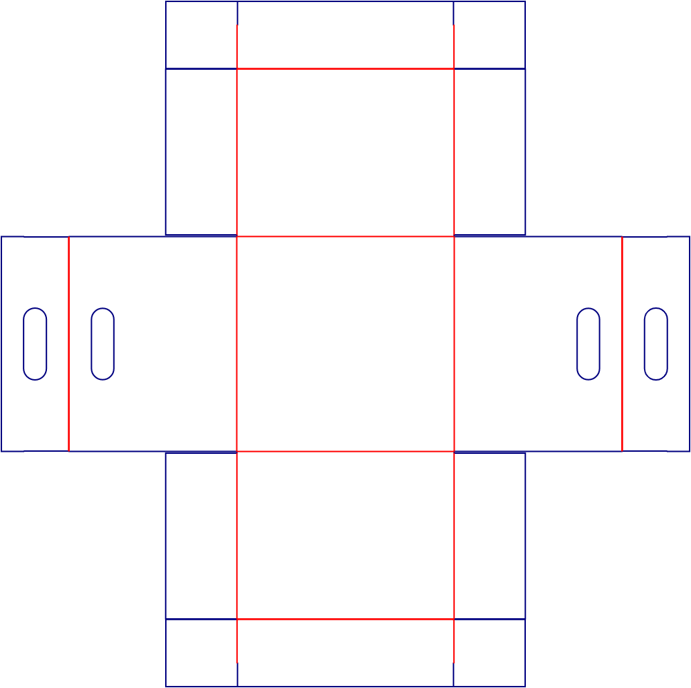 Flat dieline template for packaging trays, style E60893.