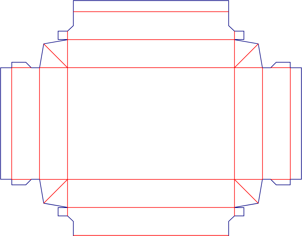 Flat dieline template for packaging trays, style E60895.