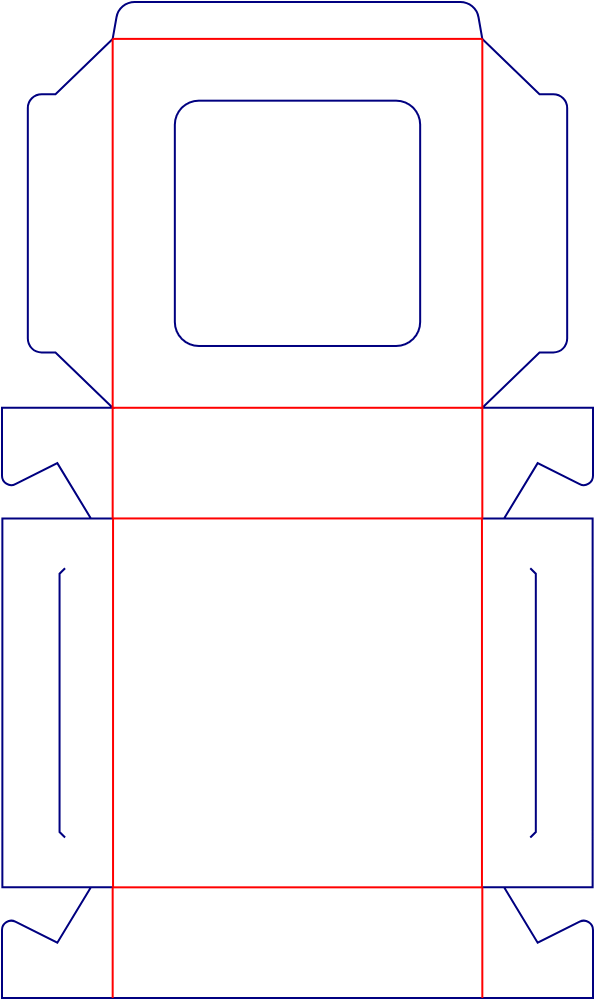 Flat dieline template for hinged-lid window boxes, style E60902.