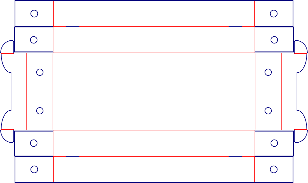 Flat dieline template for packaging trays with vent holes, style E60903.