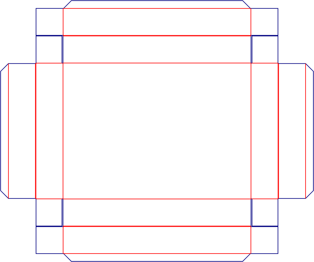 Flat dieline template for packaging trays, style E60907.