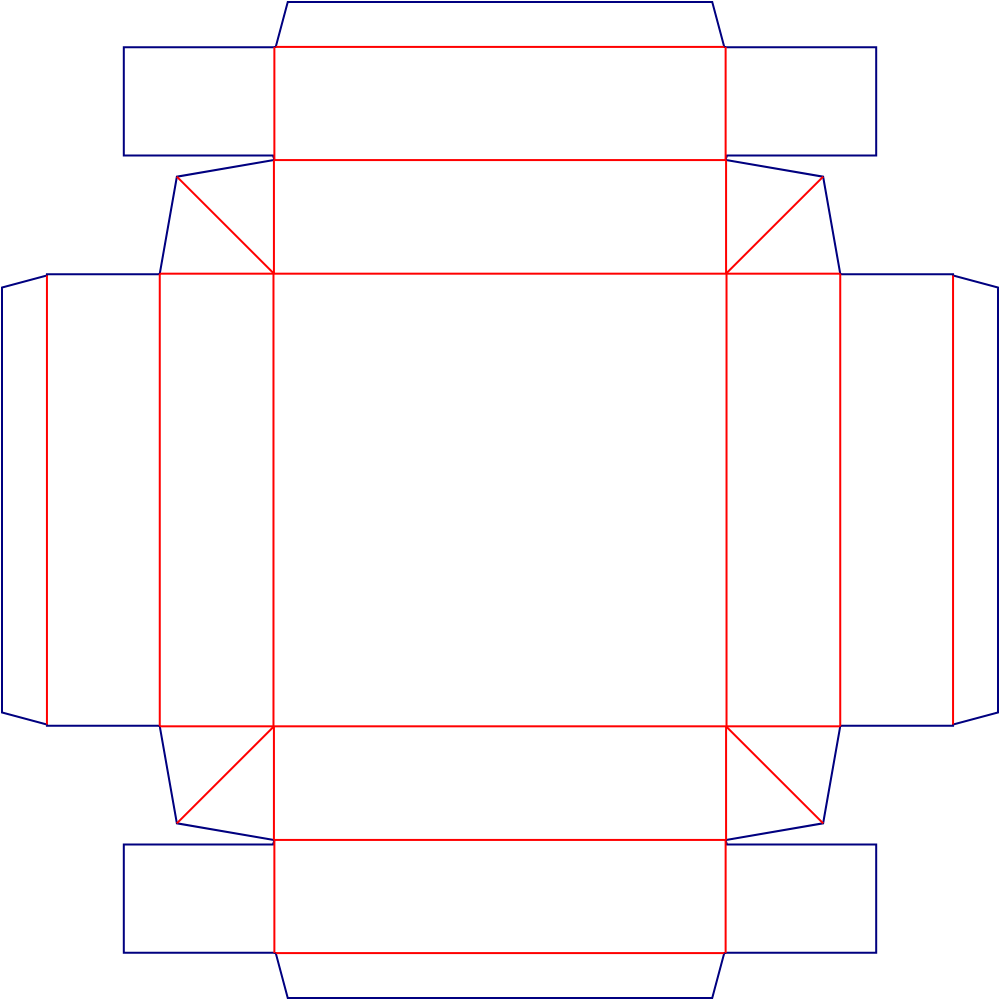 Flat dieline template for packaging trays, style E60908.