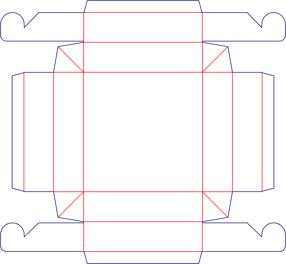 Flat dieline template for packaging trays, style E60909.