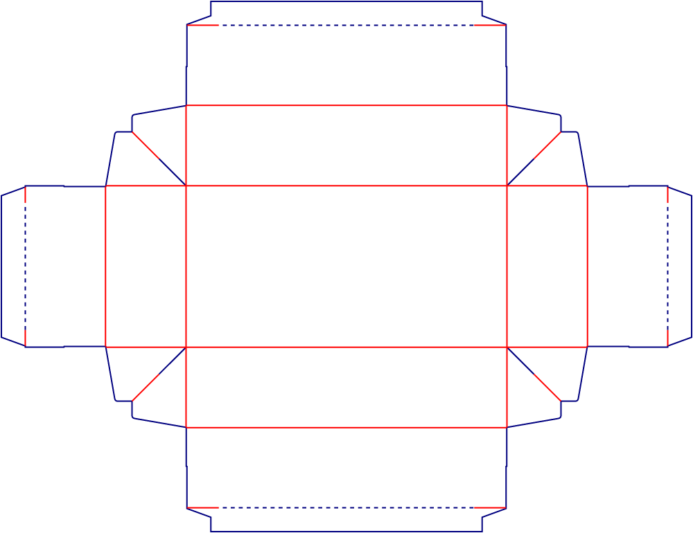 Flat dieline template for packaging trays, style E60910.