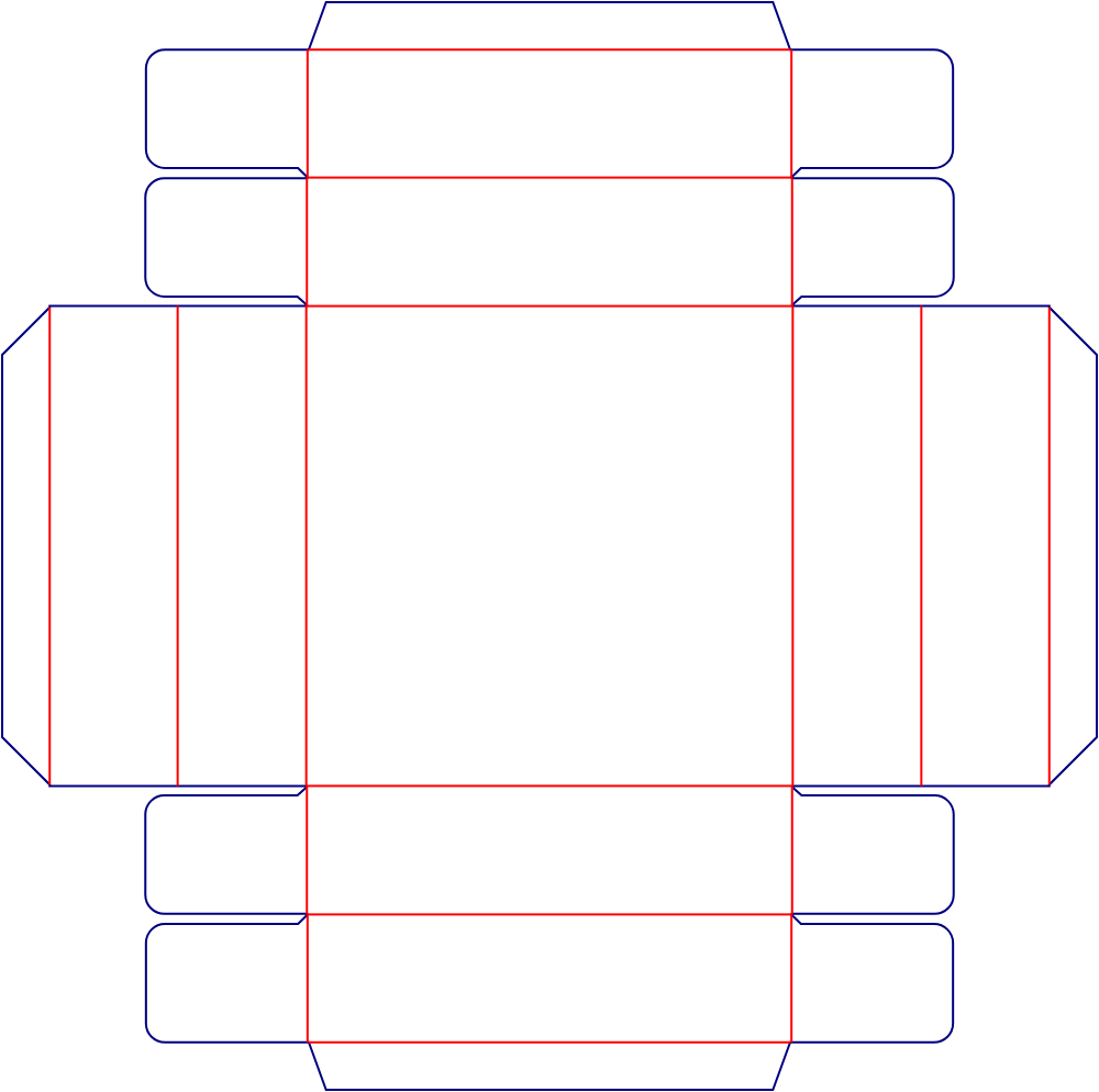 Flat dieline template for packaging trays, style E60917.