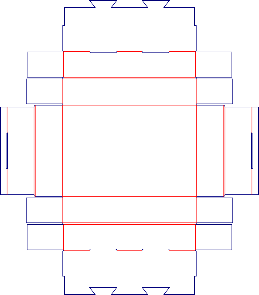 Flat dieline template for packaging trays, style E60918.