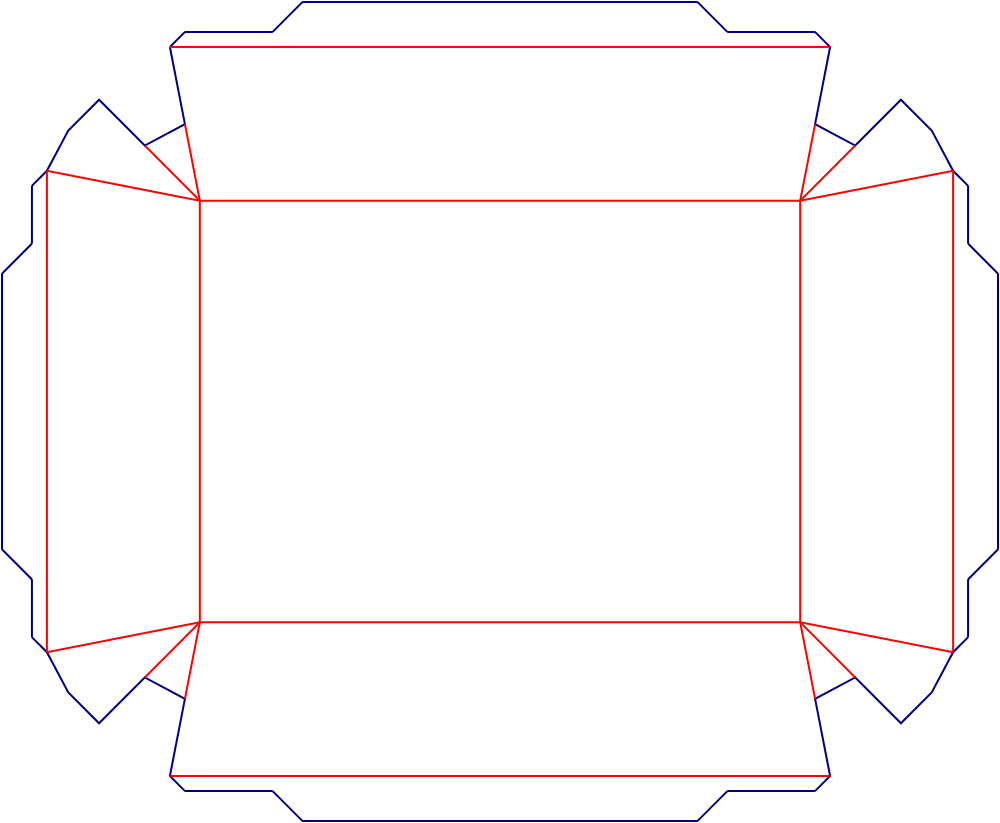 Flat dieline template for packaging trays, style E60919.