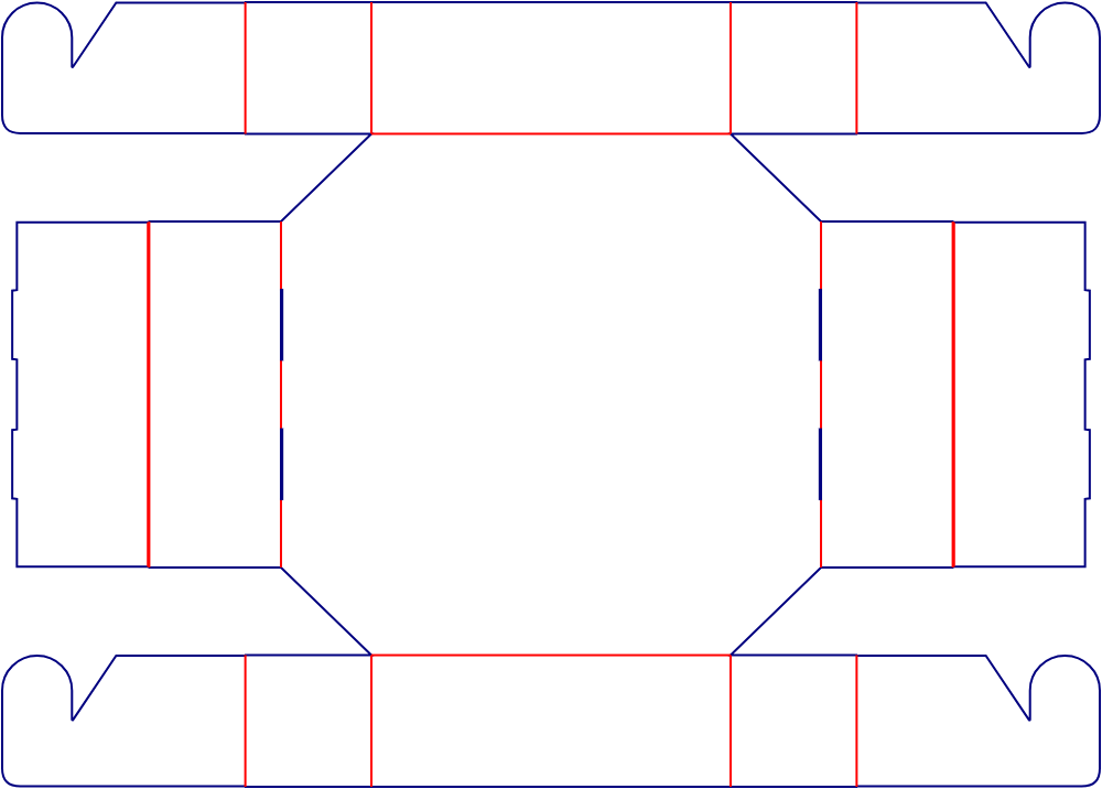 Flat dieline template for packaging trays, style E60924.