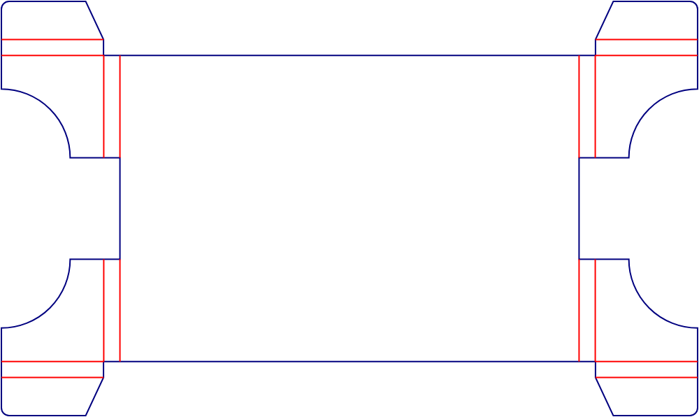 Flat dieline template for corner-tab packaging supports, style E60940.