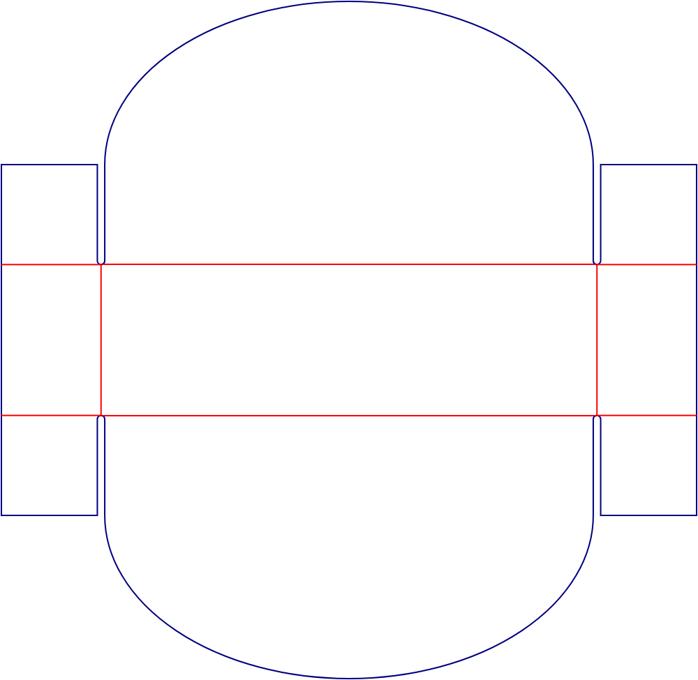 Flat dieline template for semicircular folding boxes, style E60949.