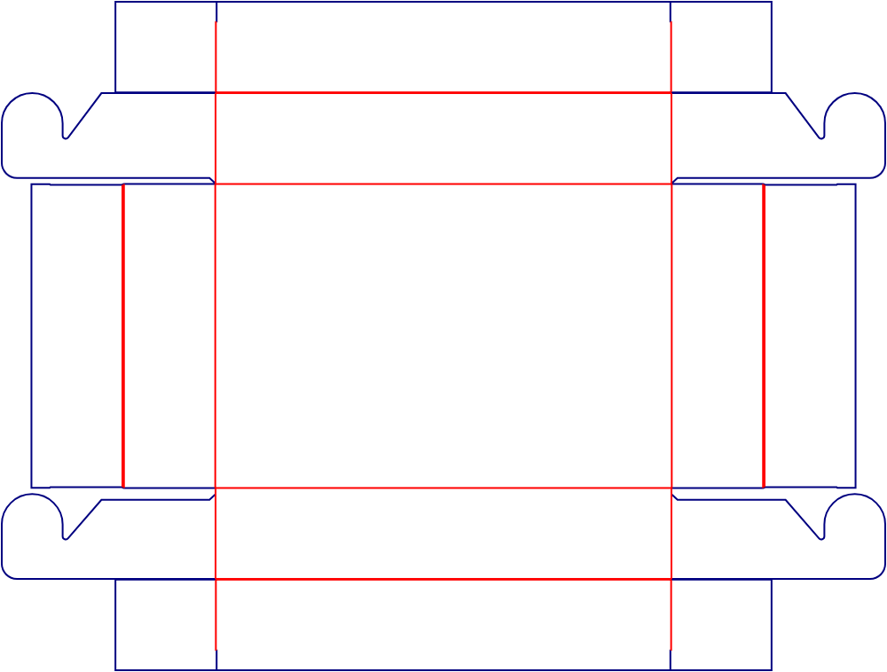 Flat dieline template for counter display trays, style E60950.