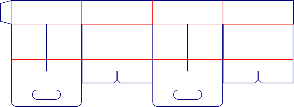 Flat dieline template for counter display trays with handles, style E60951.