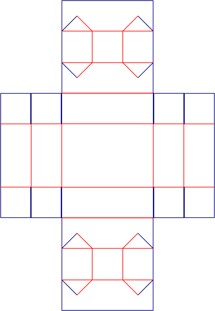 Flat dieline template for six-compartment display trays, style E60952.