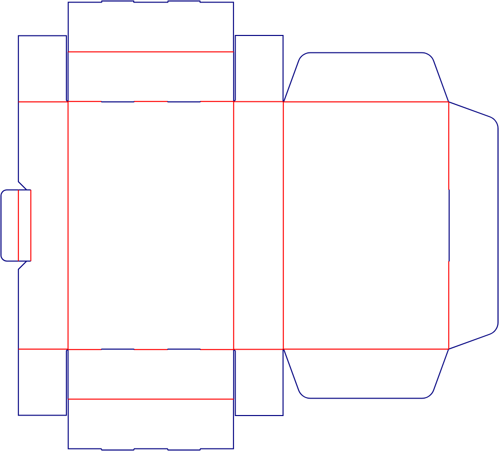 Flat dieline template for hinged-lid display boxes, style E60955.