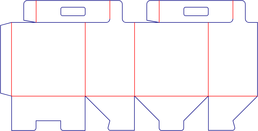 Flat dieline template for handle boxes, style E60957.
