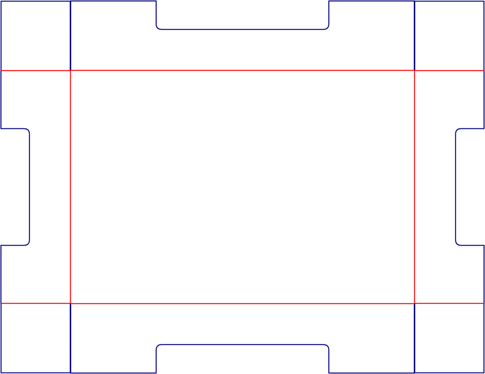 Flat dieline template for counter display trays, style E60985.