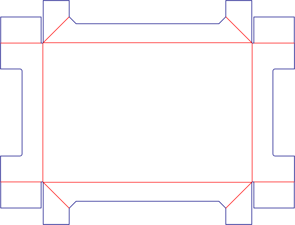 Flat dieline template for counter display trays, style E60986.