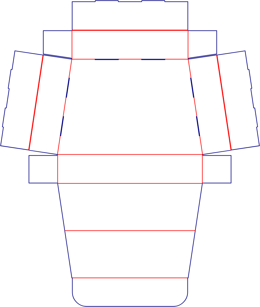 Flat dieline template for hinged-lid display boxes, style E61032.