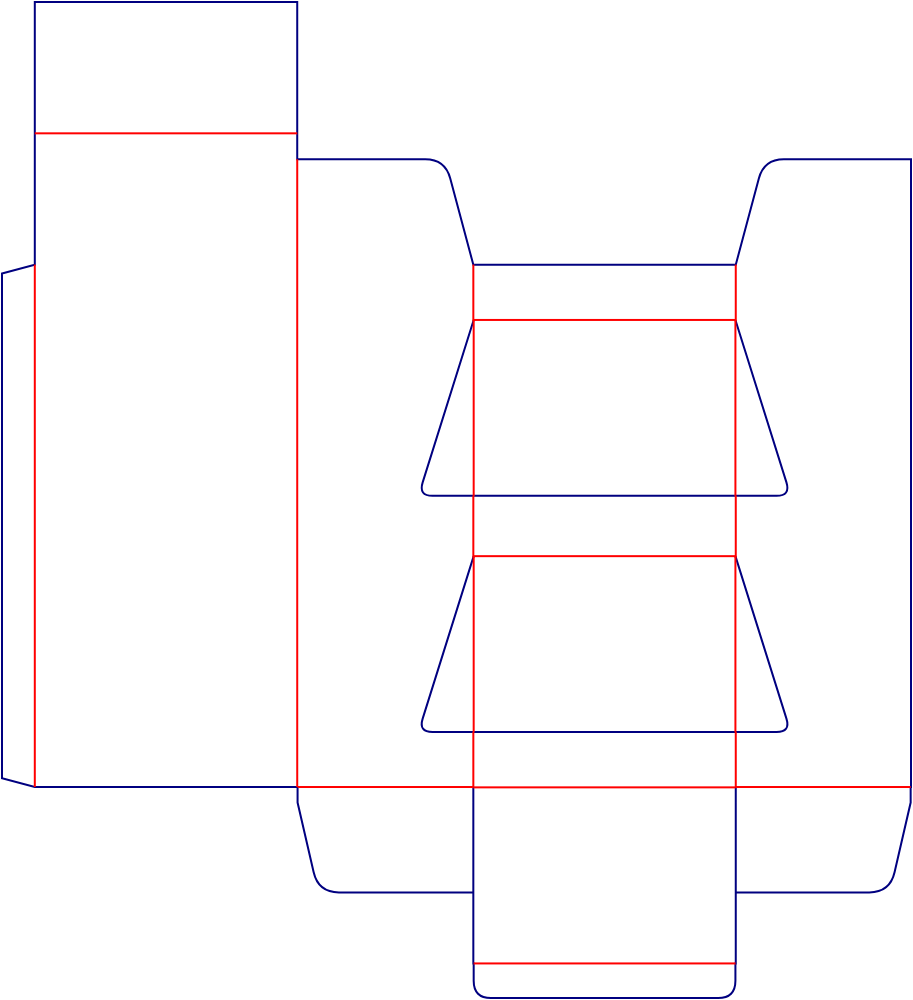 Flat dieline template for three-tier display stands, style E61033.