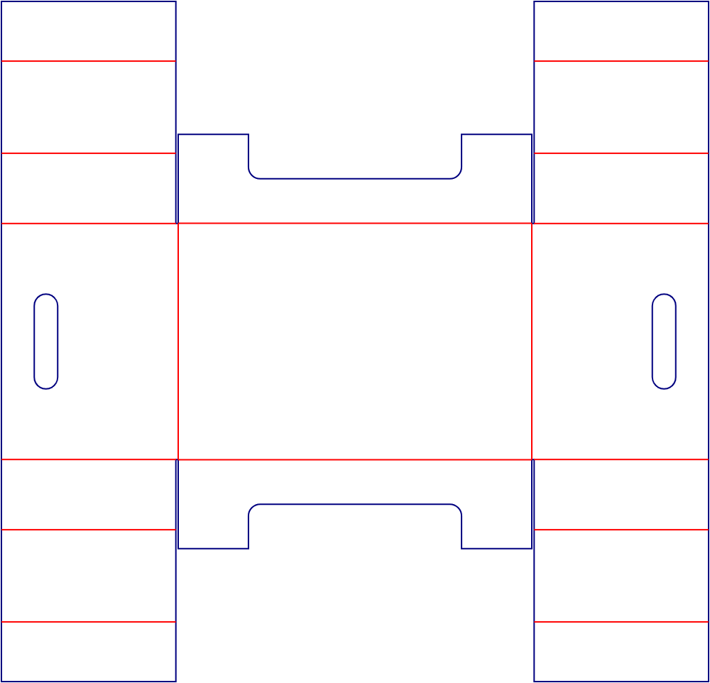 Flat dieline template for display trays with hand holes, style E61035.