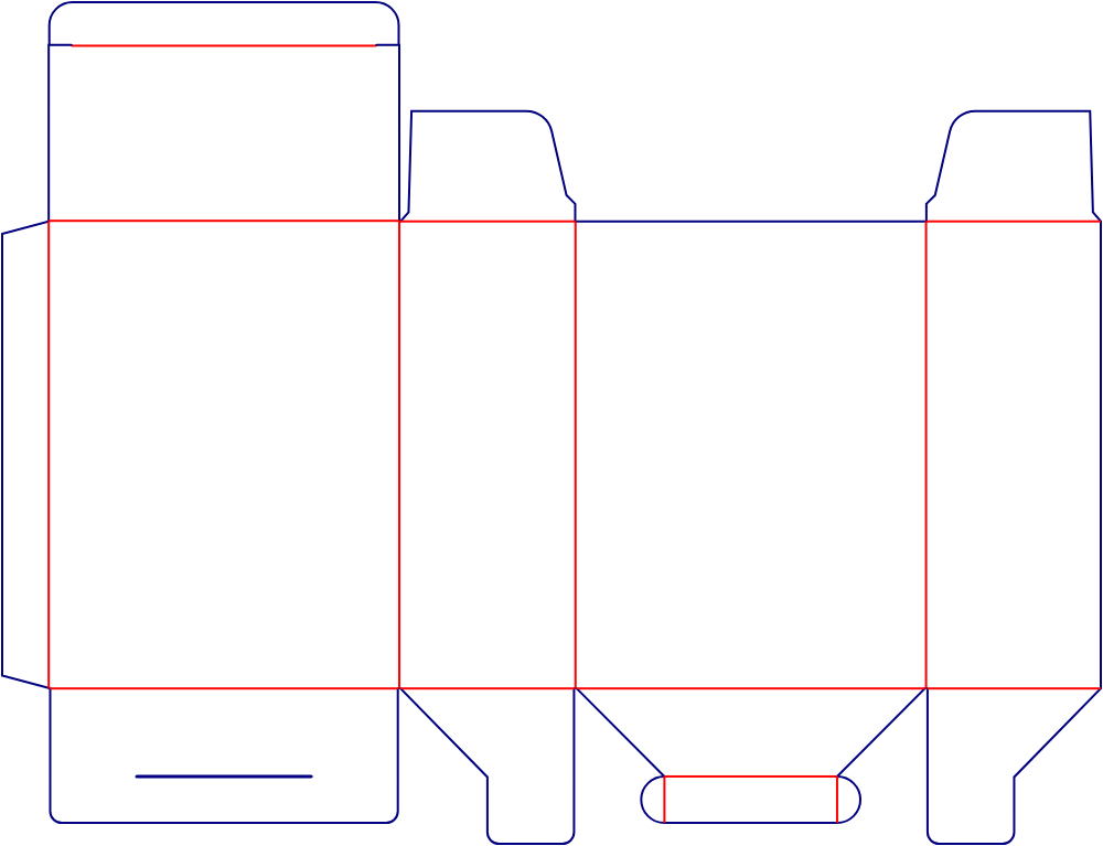 Flat dieline template for tuck-top cartons with locking bases, style E61058.
