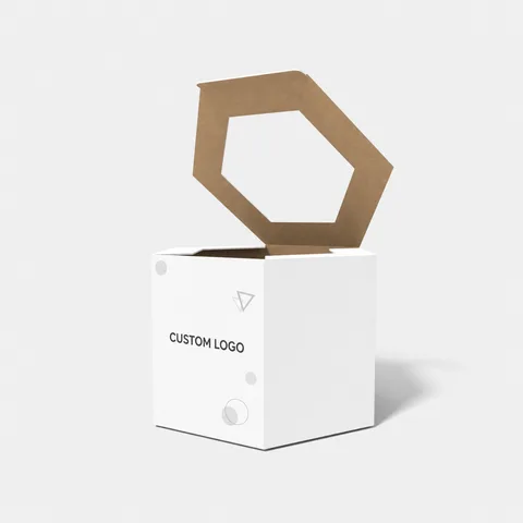 Reference view of hexagonal boxes with lid windows, style E61065.