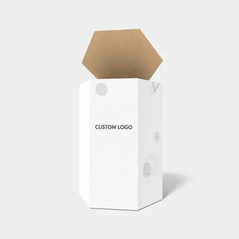 Reference view of hexagonal boxes with tear strips, style E61066.