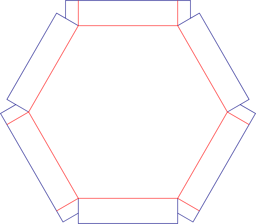 Flat dieline template for hexagonal trays, style E61070.
