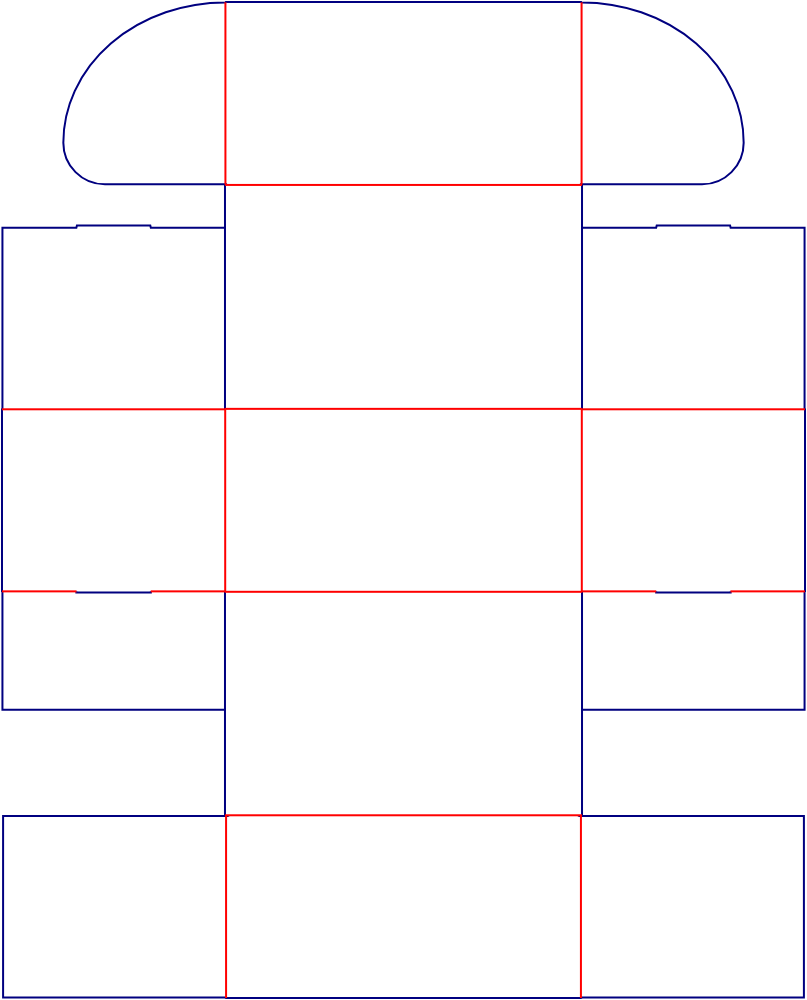 Flat dieline template for hinged-lid boxes, style E61074.