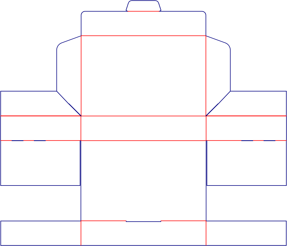 Flat dieline template for hinged-lid boxes, style E61077.
