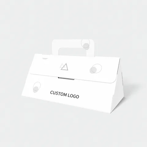 Reference view of triangular carry boxes with side locking tabs, style E61125.