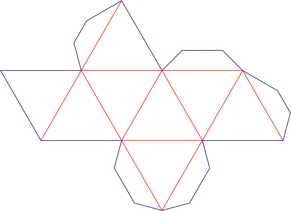 Flat dieline template for octahedral boxes, style E61138.
