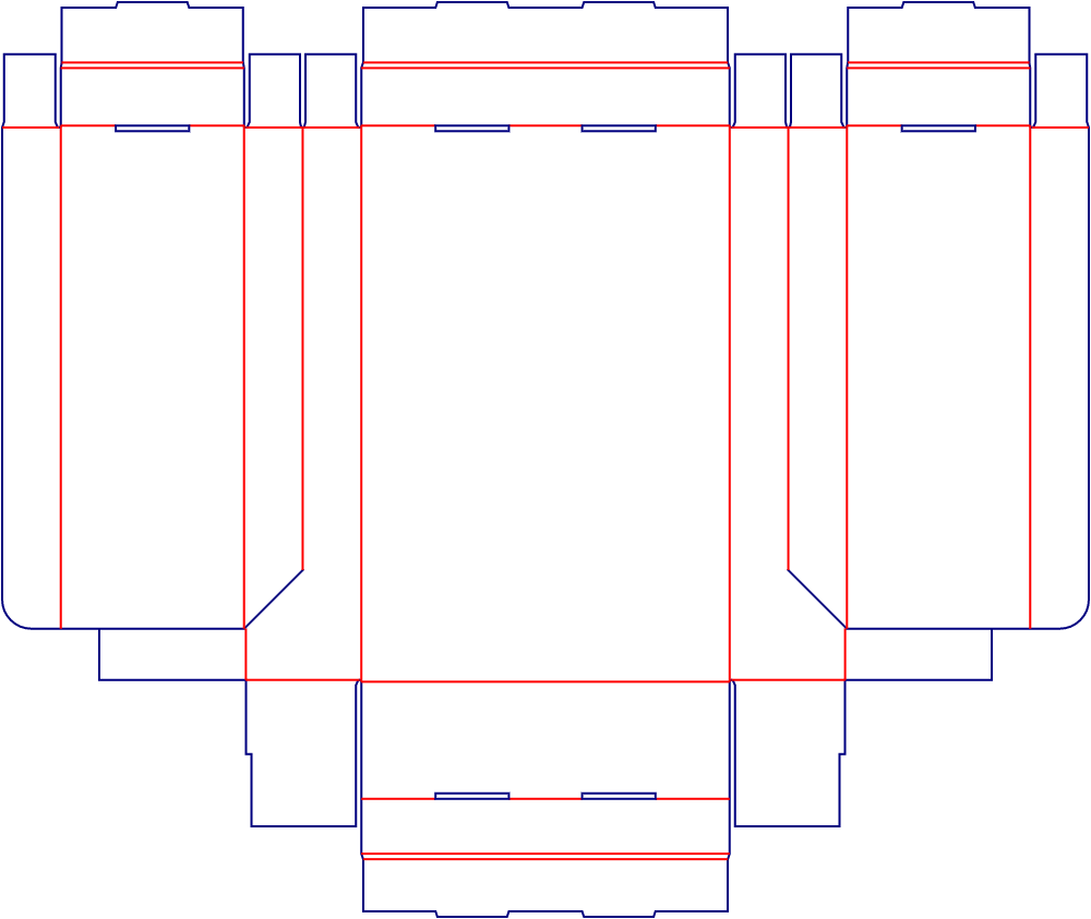 Flat dieline template for double-door boxes, style E61168.