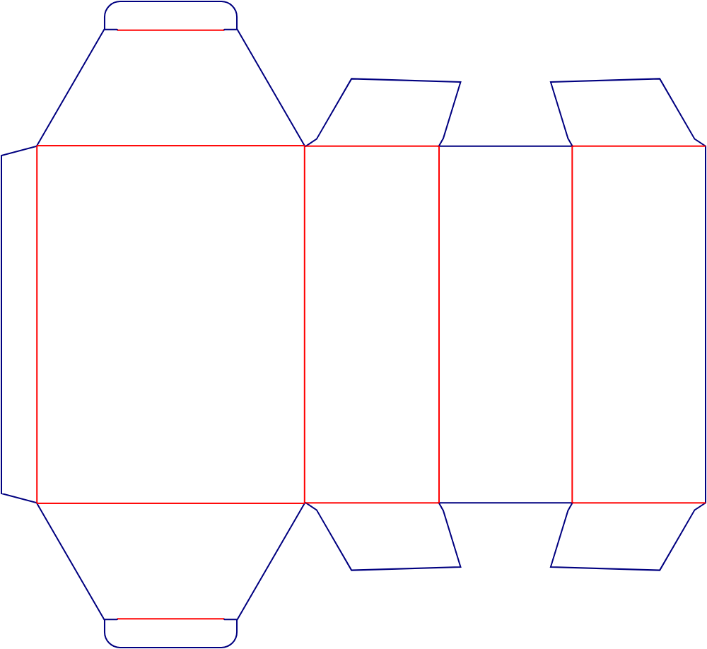 Flat dieline template for trapezoidal boxes, style E61171.