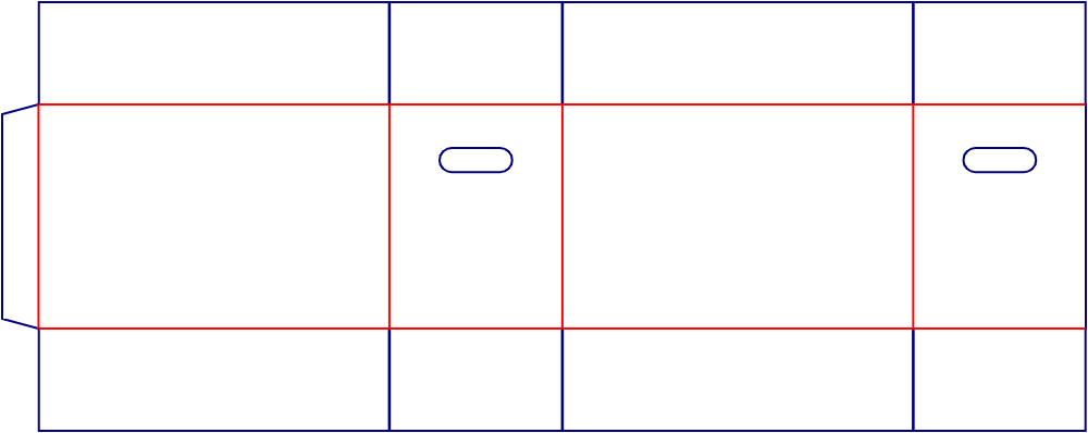 Flat dieline template for shipping cartons with hand holes, style E61210.