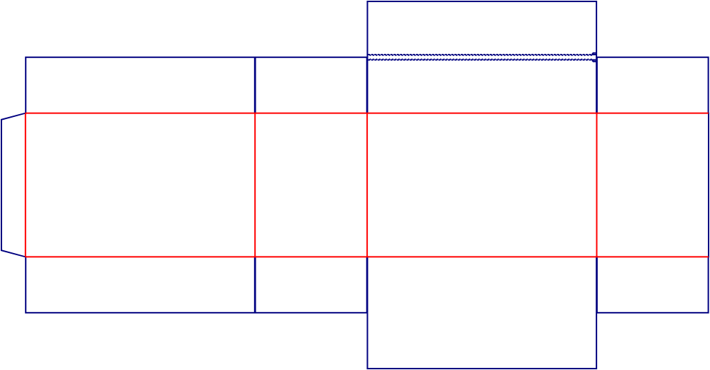 Flat dieline template for shipping cartons with tear strips, style E61215.