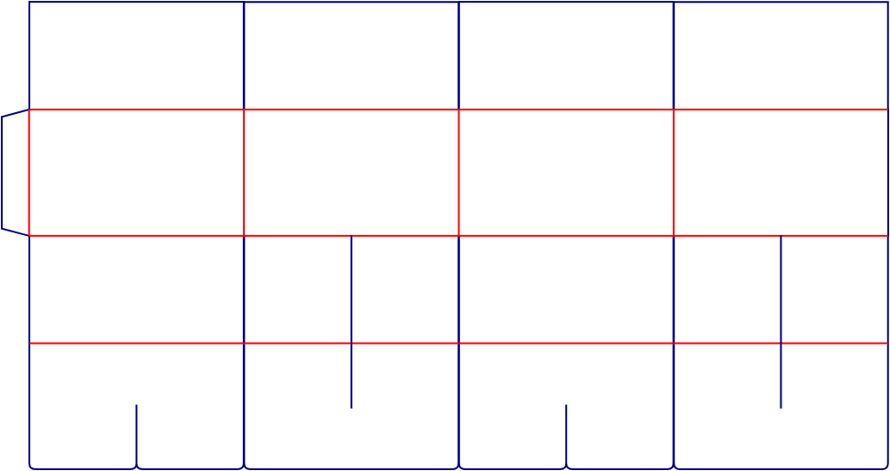 Flat dieline template for shipping cartons, style E61225.